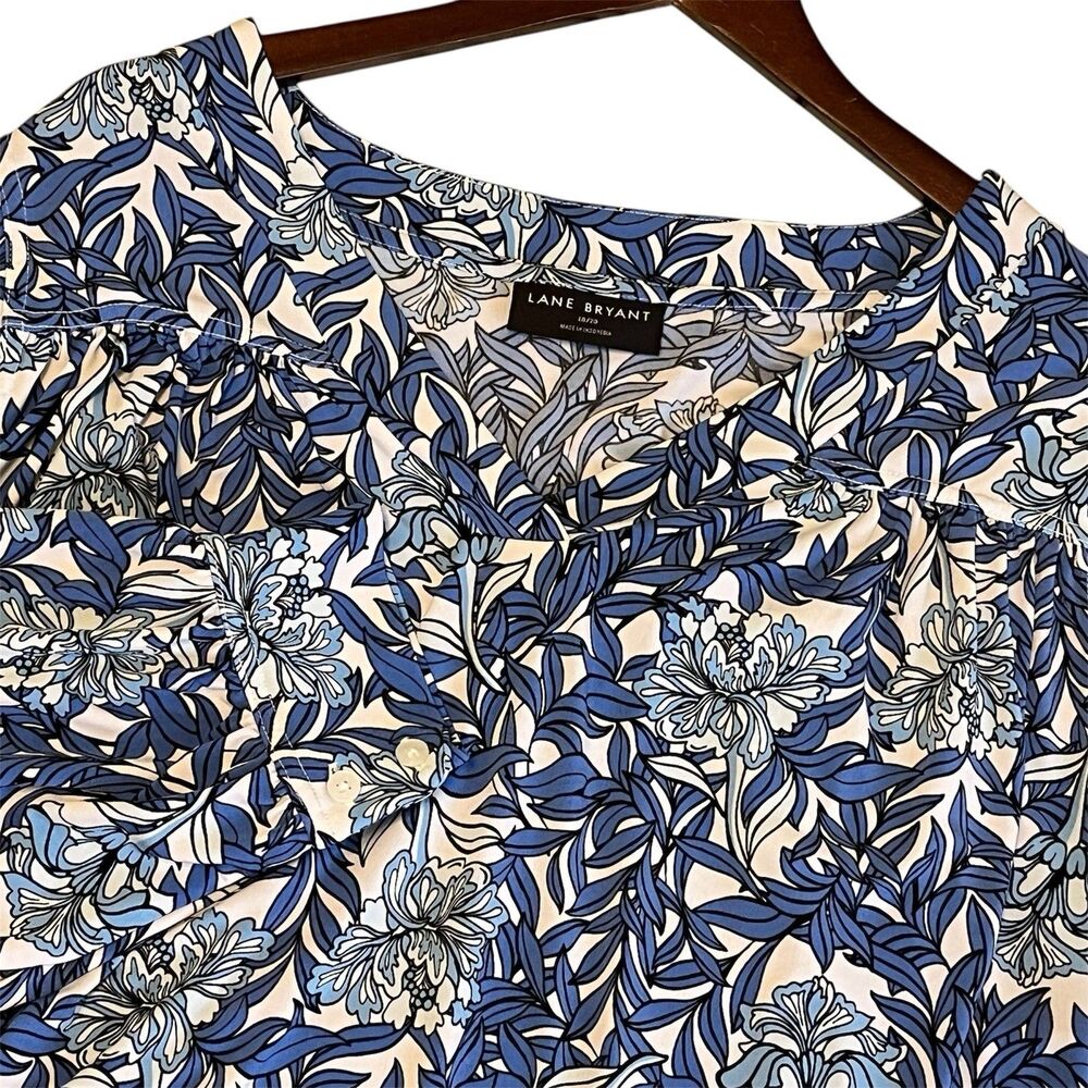Lane Bryant Womens Liquid Knit Top Size 18/20 Artsy Floral Office Career Blue
